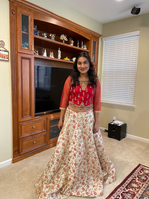 Vanya dressed up and standing in front of the TV, Fremont