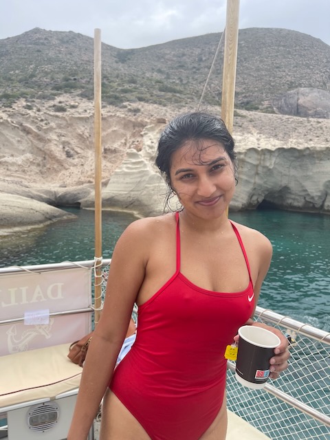 Figure 5: Beating the cold plunge with tea, Antiparos